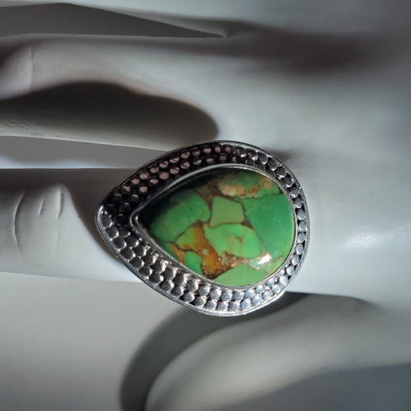 STERLING SILVER GREEN COPPER TURQUOISE RING - Picture 5 of 10